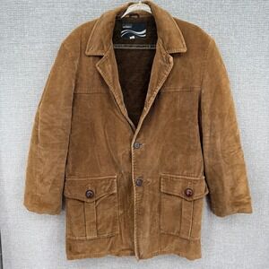 Vtg Montgomery Ward Mens Tan Chore Corduroy Sherpa Lined Winter Jacket Sz 42 L